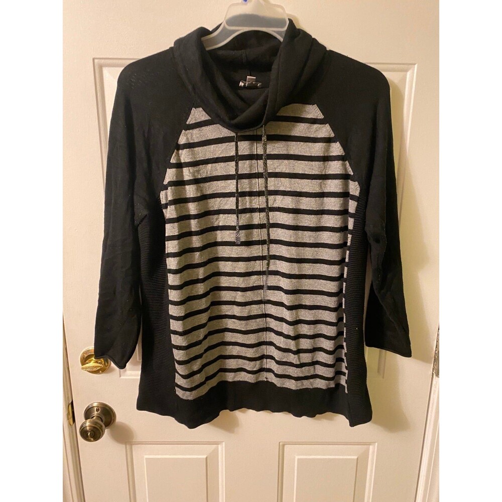 Avenue Black grey striped cowl neck sweater size 14/16